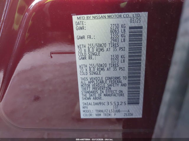 5N1AL1HU9SC355125 Infiniti Qx60 Autograph Awd