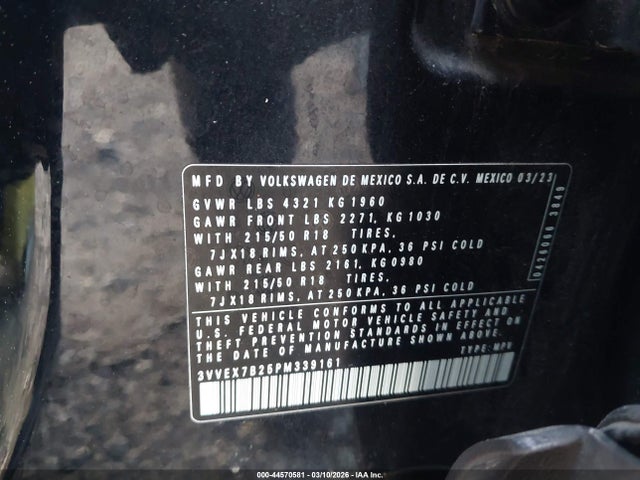 2023 Volkswagen Taos 1.5t Se მანქანა იყიდება აუქციონზე, vin: 3VVEX7B25PM339161, აუქციონის ნომერი: 44570581