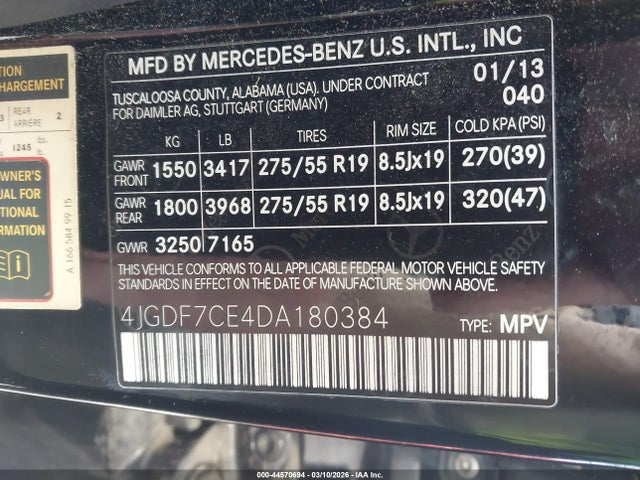 2013 Mercedes-benz Gl 450 4matic მანქანა იყიდება აუქციონზე, vin: 4JGDF7CE4DA180384, აუქციონის ნომერი: 44570694