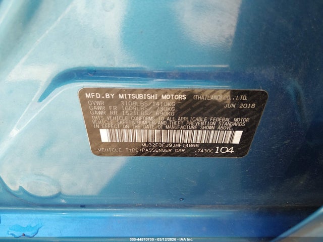 Продаж на аукціоні авто 2018 Mitsubishi Mirage G4 Es, vin: ML32F3FJ9JHF14866, номер лоту: 44570700