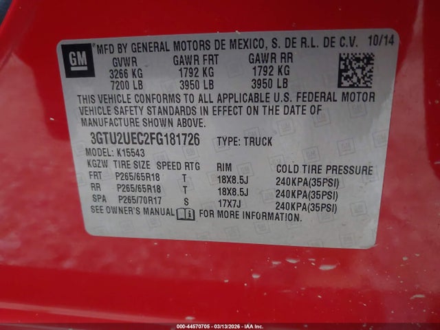 2015 GMC SIERRA 1500 3GTU2UEC2FG181726 Photo 8