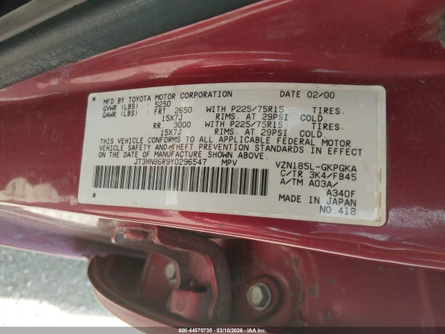 2000 TOYOTA 4RUNNER JT3HN86R9Y0296547 Photo 8