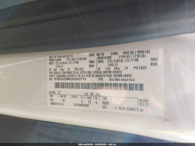 1FBZX2ZM9JKB42779 Ford Transit-350 Xl
