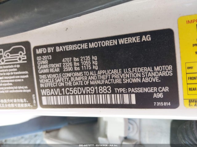 44570777 :رقم المزاد ، WBAVL1C56DVR91883 vin ، 2013 Bmw X1 Xdrive28i مزاد بيع