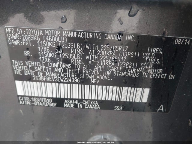 2T3BFREV3EW224396 Toyota RAV4 LE