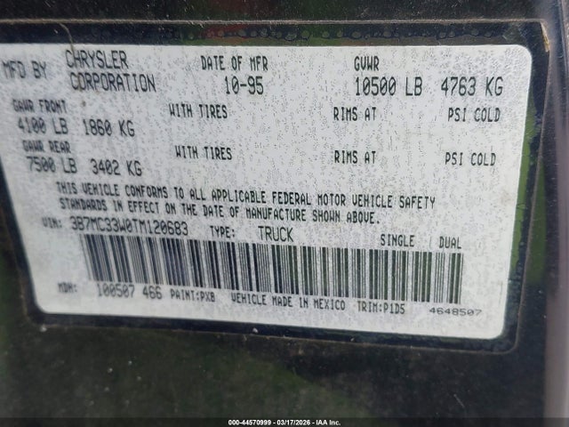 Продаж на аукціоні авто 1996 Dodge Ram 3500, vin: 3B7MC33W0TM120683, номер лоту: 44570999