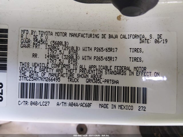 3TMCZ5AN7KM266495 Toyota Tacoma Trd Sport
