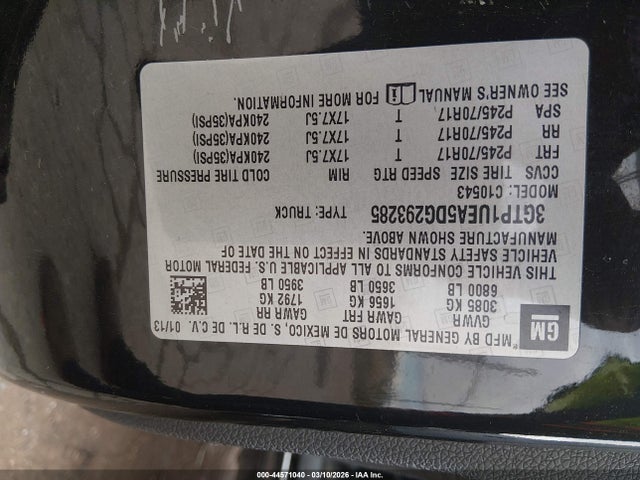 Aukcja sprzedaży 2013 Gmc Sierra 1500 Sl, vin: 3GTP1UEA5DG293285, numer aukcji: 44571040