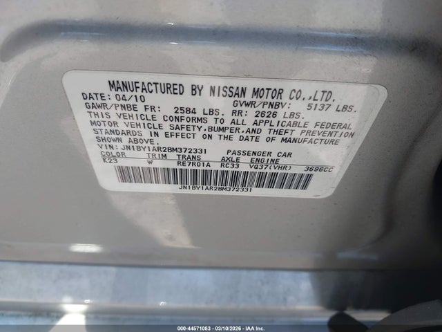 2011 Infiniti M37x მანქანა იყიდება აუქციონზე, vin: JN1BY1AR2BM372331, აუქციონის ნომერი: 44571083