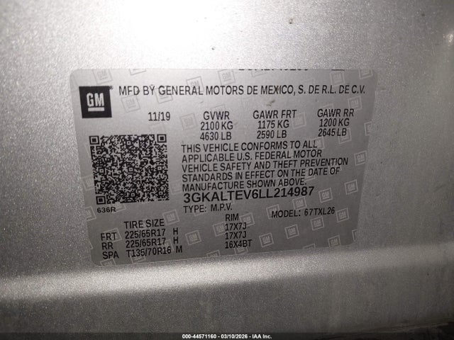 Aukcja sprzedaży 2020 Gmc Terrain Sle, vin: 3GKALTEV6LL214987, numer aukcji: 44571160