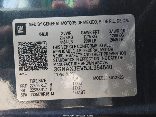 Chevrolet EQUINOX LT 2018 3GNAXJEV5JL354540 Image 9