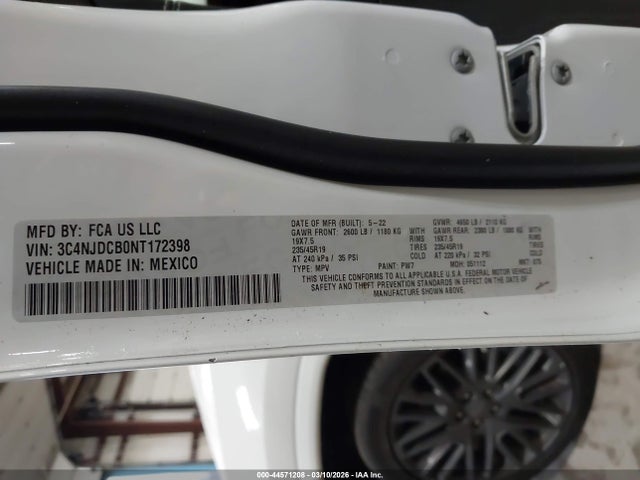 44571208 :رقم المزاد ، 3C4NJDCB0NT172398 vin ، 2022 Jeep Compass High Altitude 4x4 مزاد بيع