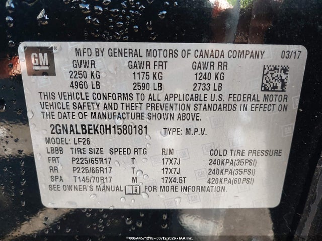 Aukcja sprzedaży 2017 Chevrolet Equinox Ls, vin: 2GNALBEK0H1580181, numer aukcji: 44571215