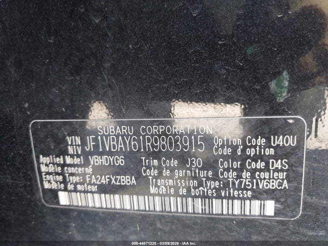Aukcja sprzedaży 2024 Subaru Wrx Tr, vin: JF1VBAY61R9803915, numer aukcji: 44571225