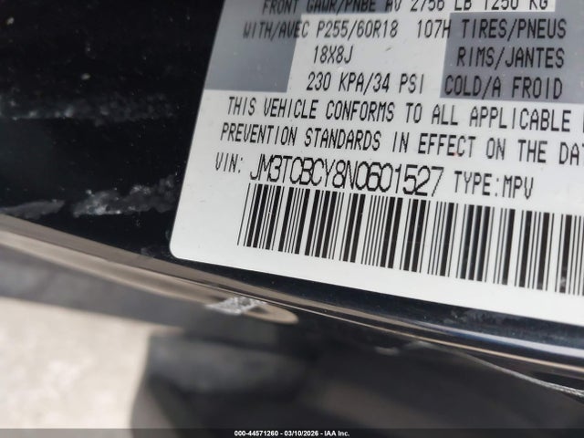 44571260 :رقم المزاد ، JM3TCBCY8N0601527 vin ، 2022 Mazda Cx-9 Touring مزاد بيع
