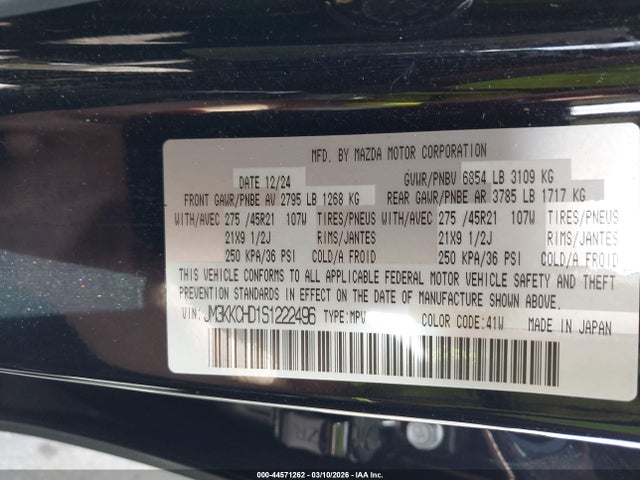 Aukcja sprzedaży 2025 Mazda Cx-90 3.3 Turbo Premium Sport, vin: JM3KKCHD1S1222496, numer aukcji: 44571262