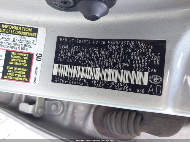 Toyota COROLLA LE 2015 2T1BURHE7FC278233 Image 9