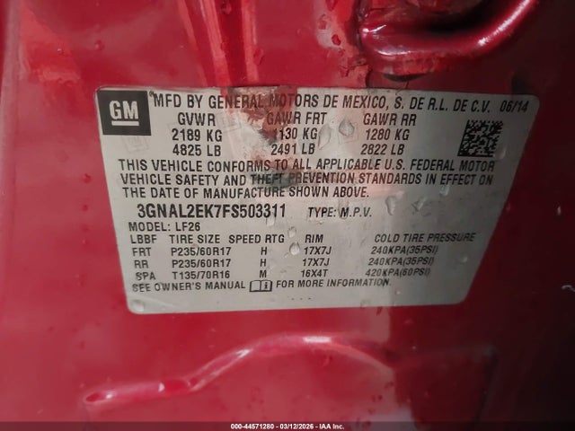 3GNAL2EK7FS503311 Chevrolet Captiva Sport 2ls