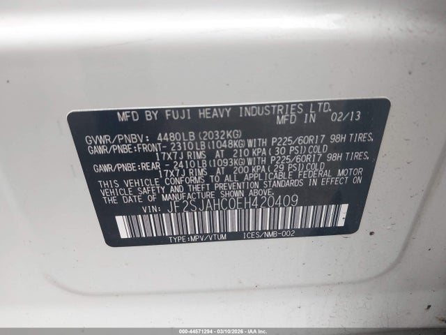 Aukcja sprzedaży 2014 Subaru Forester 2.5i Limited, vin: JF2SJAHC0EH420409, numer aukcji: 44571294