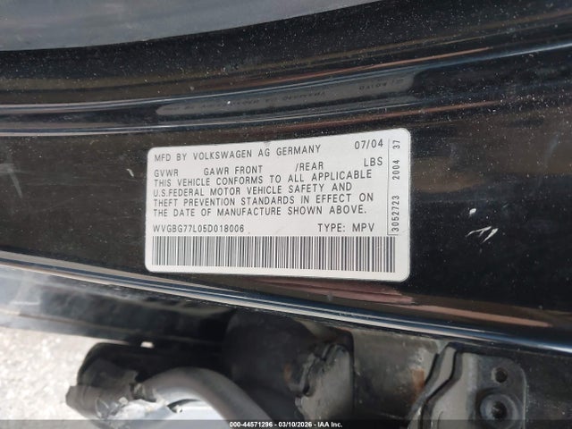 44571296 :رقم المزاد ، WVGBG77L05D018006 vin ، 2005 Volkswagen Touareg V6 مزاد بيع
