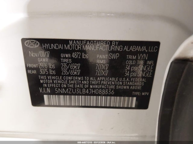 Aukcja sprzedaży 2018 Hyundai Santa Fe Sport 2.4l, vin: 5NMZU3LB4JH088336, numer aukcji: 44571310
