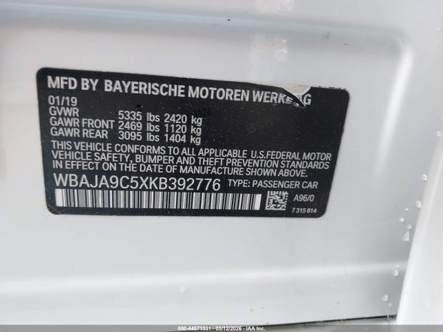 Продажа на аукционе авто 2019 Bmw 530e Iperformance, vin: WBAJA9C5XKB392776, номер лота: 44571331