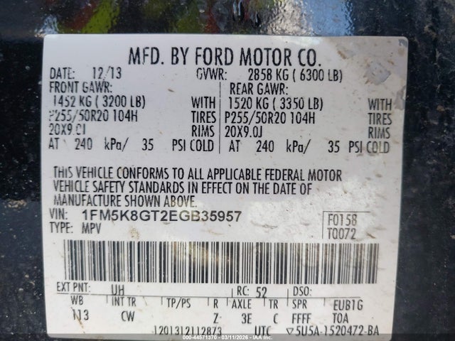 Aukcja sprzedaży 2014 Ford Explorer Sport, vin: 1FM5K8GT2EGB35957, numer aukcji: 44571370
