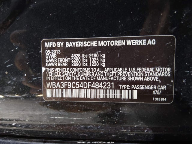 44571381 :رقم المزاد ، WBA3F9C54DF484231 vin ، 2013 Bmw Activehybrid 3 مزاد بيع