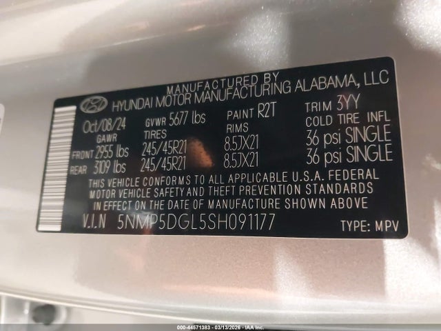 44571383 :رقم المزاد ، 5NMP5DGL5SH091177 vin ، 2025 Hyundai Santa Fe Calligraphy مزاد بيع