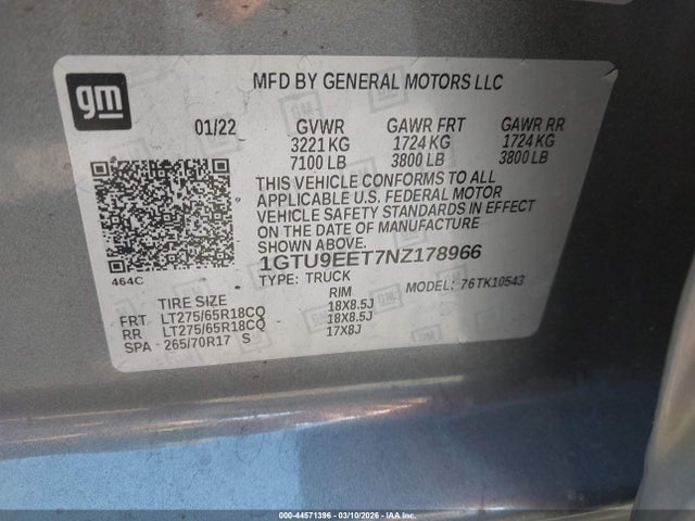 Продажа на аукционе авто 2022 Gmc Sierra 1500 Limited 4wd  Short Box At4, vin: 1GTU9EET7NZ178966, номер лота: 44571396
