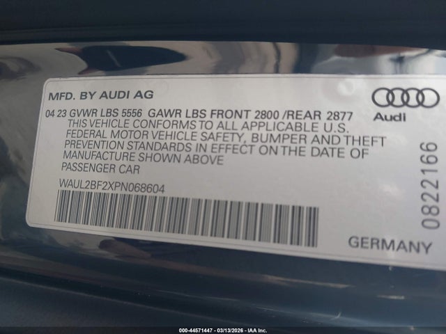 44571447 :رقم المزاد ، WAUL2BF2XPN068604 vin ، 2023 Audi A6 Premium Plus 55 Tfsi Quattro S Tronic مزاد بيع