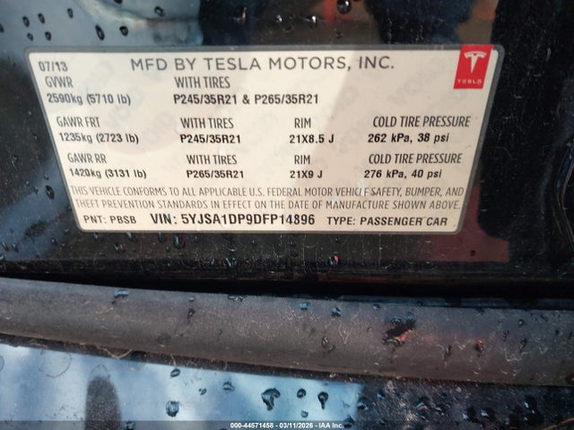2013 TESLA MODEL S 5YJSA1DP9DFP14896 Photo 8