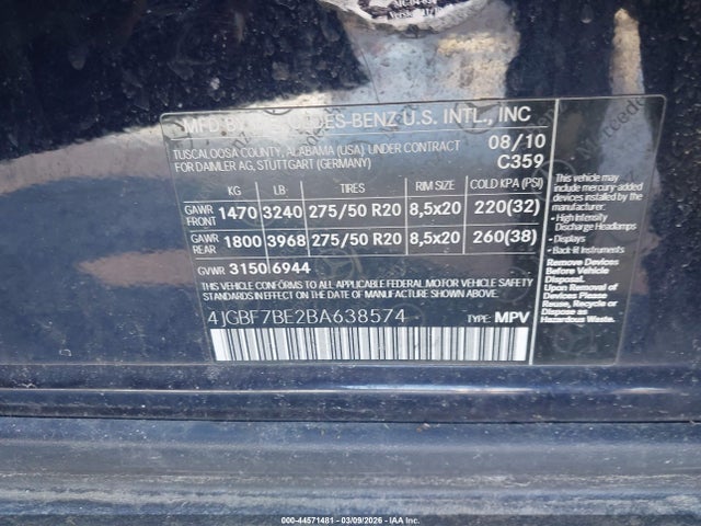 2011 MERCEDES-BENZ GL-CLASS 4JGBF7BE2BA638574 Photo 8