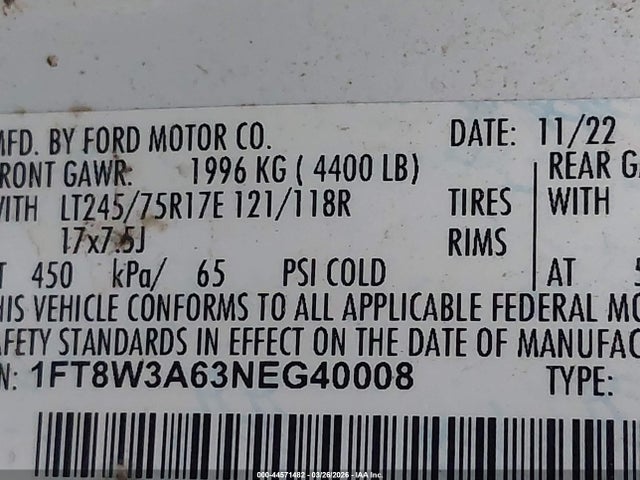 44571482 :رقم المزاد ، 1FT8W3A63NEG40008 vin ، 2022 Ford F-350 Xl مزاد بيع