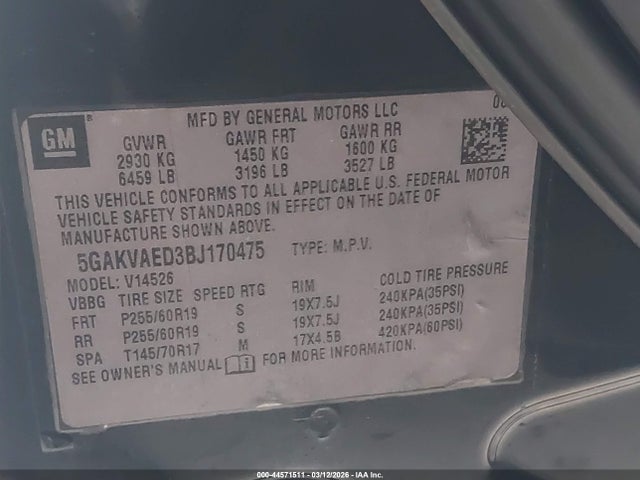 Aukcja sprzedaży 2011 Buick Enclave Cx, vin: 5GAKVAED3BJ170475, numer aukcji: 44571511