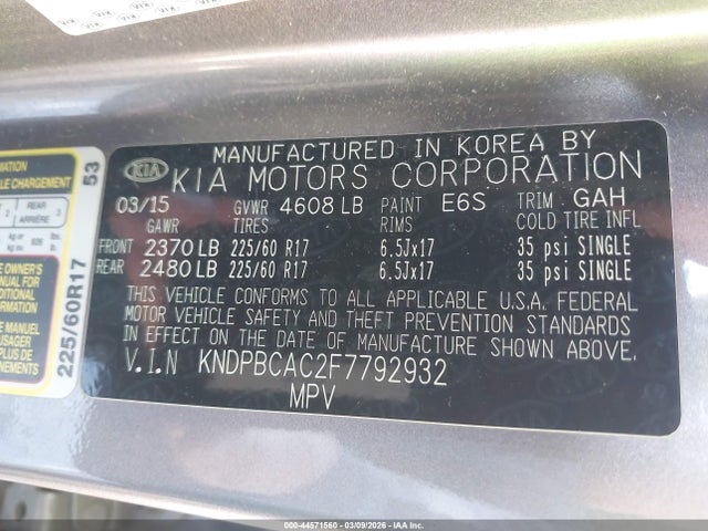 Продаж на аукціоні авто 2015 Kia Sportage Lx, vin: KNDPBCAC2F7792932, номер лоту: 44571560