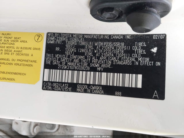 44571563 :رقم المزاد ، 2T2GK31U78C028239 vin ، 2008 Lexus Rx 350 مزاد بيع