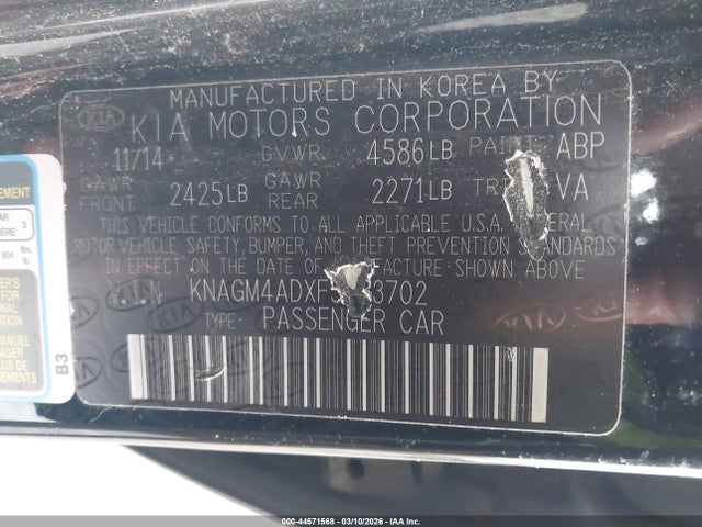 44571568 :رقم المزاد ، KNAGM4ADXF5083702 vin ، 2015 Kia Optima Hybrid مزاد بيع