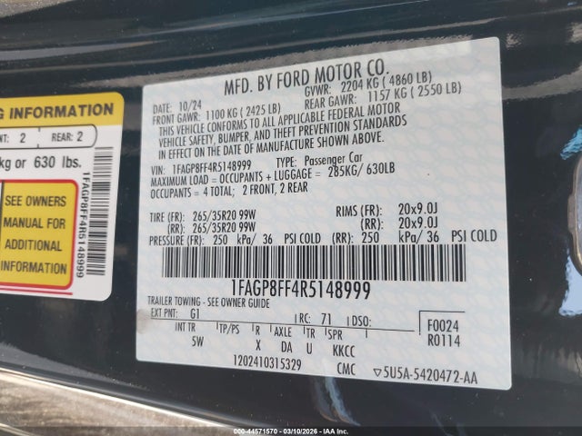 1FAGP8FF4R5148999 Ford Mustang Gt Premium