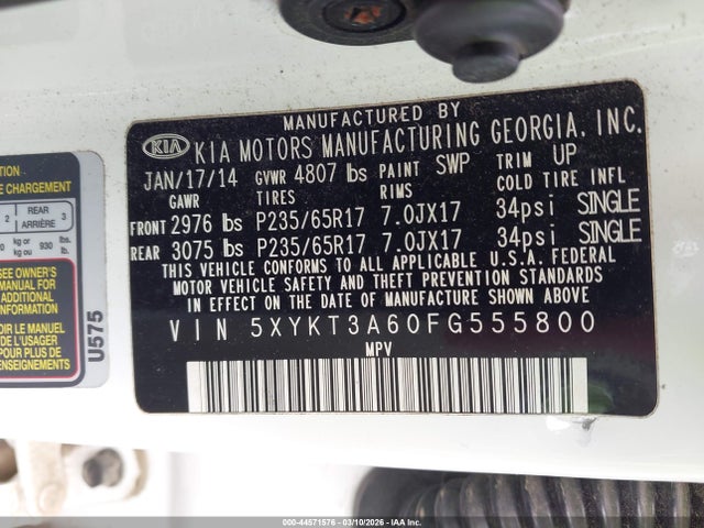 5XYKT3A60FG555800 KIA SORENTO LX