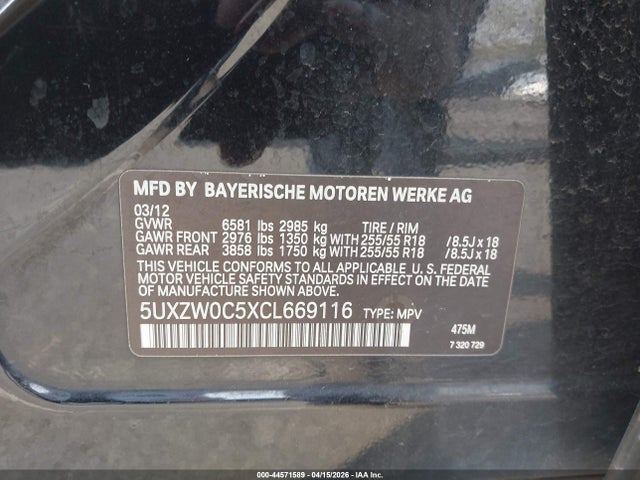 2012 Bmw X5 Xdrive35d მანქანა იყიდება აუქციონზე, vin: 5UXZW0C5XCL669116, აუქციონის ნომერი: 44571589