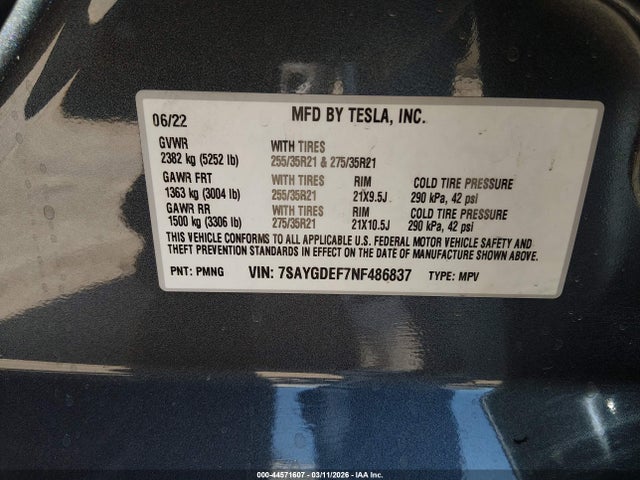 7SAYGDEF7NF486837 Tesla Model Y Performance Dual Motor All-wheel Drive