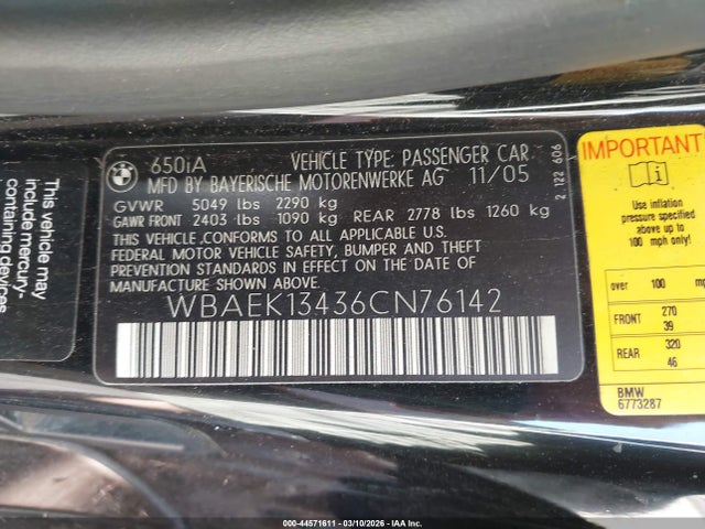 2006 BMW 650I WBAEK13436CN76142 Photo 8