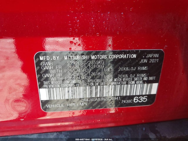 Продаж на аукціоні авто 2022 Mitsubishi Outlander Black Edition S-awc/se 2.5 S-awc/se Launch Edition S-awc, vin: JA4J4UA83NZ020941, номер лоту: 44571644
