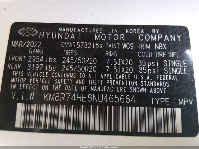 2022 HYUNDAI PALISADE KM8R74HE8NU465664 Photo 8