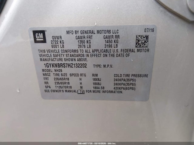 2017 Cadillac Xt5 Luxury მანქანა იყიდება აუქციონზე, vin: 1GYKNBRS7HZ132202, აუქციონის ნომერი: 44571735