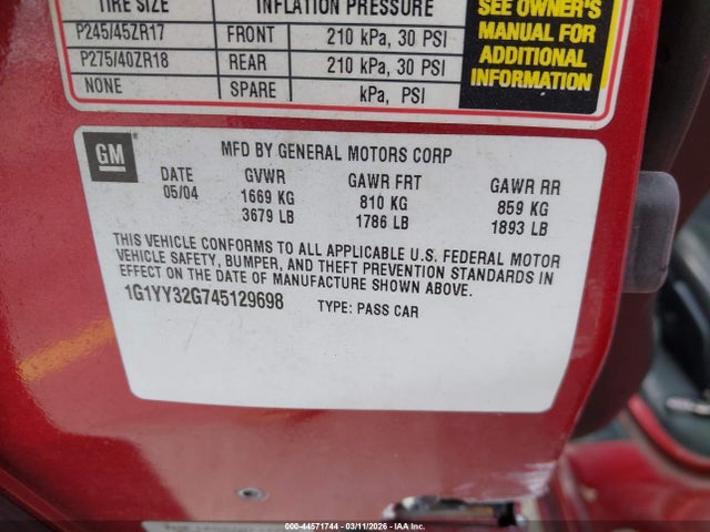 2004 CHEVROLET CORVETTE 1G1YY32G745129698 Photo 8