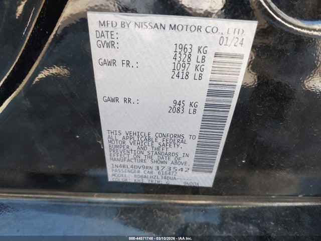 1N4BL4DV9RN373542 Nissan Altima Sv Fwd