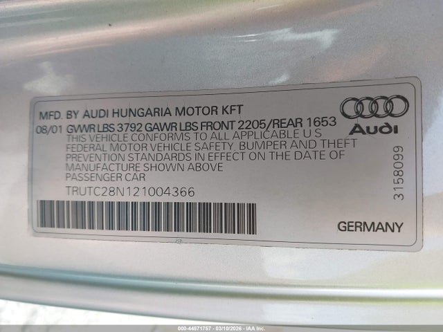 2002 AUDI TT TRUTC28N121004366 Photo 8