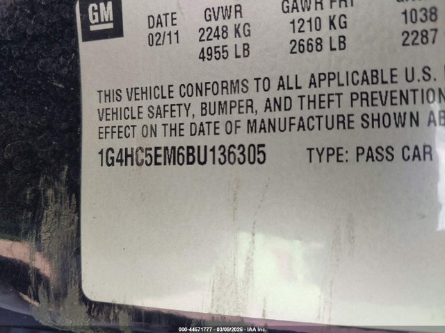 44571777 :رقم المزاد ، 1G4HC5EM6BU136305 vin ، 2011 Buick Lucerne Cxl مزاد بيع